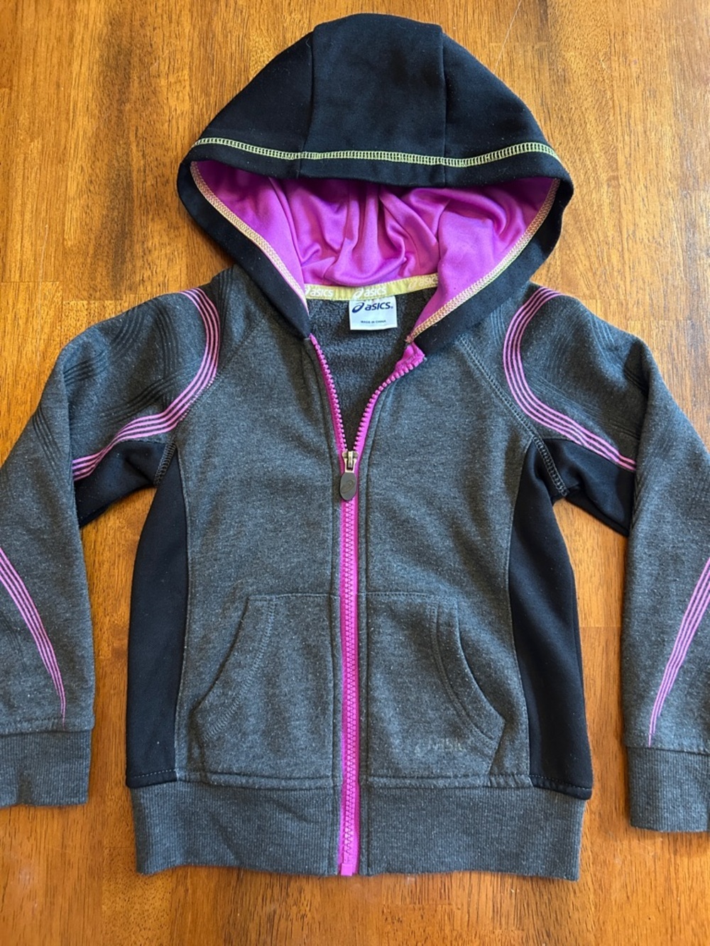 Asics Athletic Full Zip Hoodie Jacket Gray Purple | Girls XS (4-5)